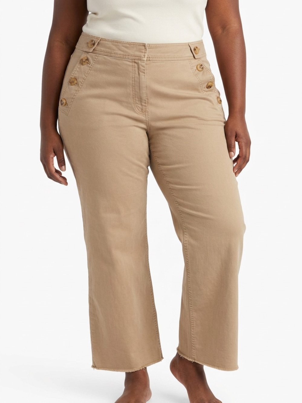 DEREK LAM 10 CROSBY | Beige Wide-Leg Sailor-Style Button Pants Women’s Size 16